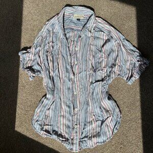 Universal Thread pink blue striped short sleeve blouse size M